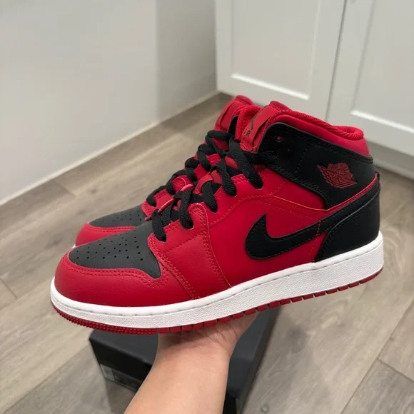 Air Jordan 1 Mid Black and Gym Red - Picture 2 of 13